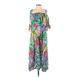 Meg Shop Dress Floral Tropical Mai Tai Summer Vacation Flower Palm White Lotus